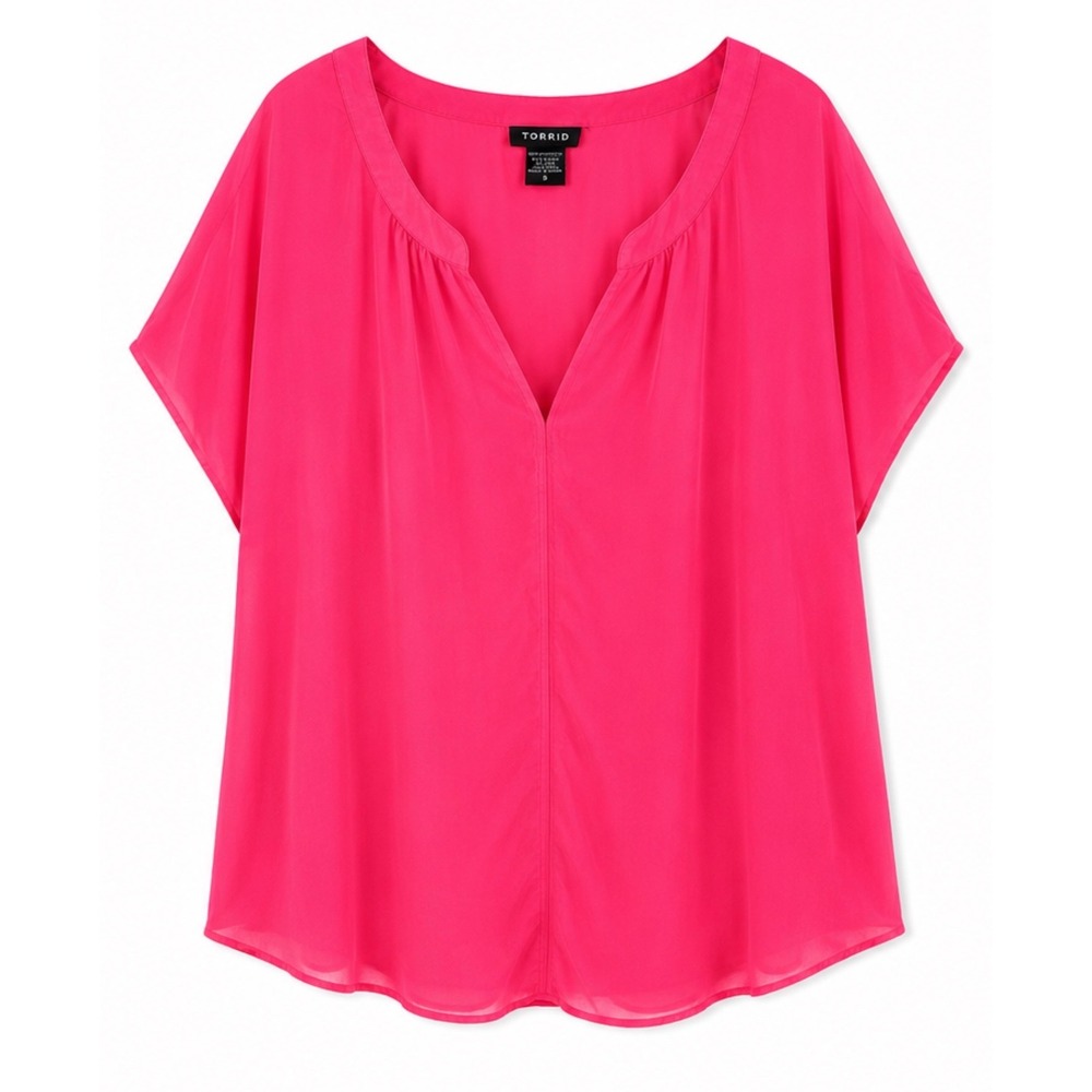 Torrid Neon Pink Georgette Split V-Neck Flowy Dolman Sleeve Blouse Top Size 5X - Picture 2 of 5